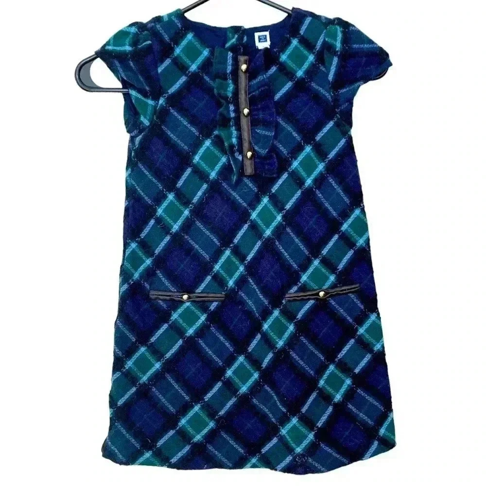 Janie and Jack plaid, fully lined, 50% cotton/50% wool, cap sleeves dres…